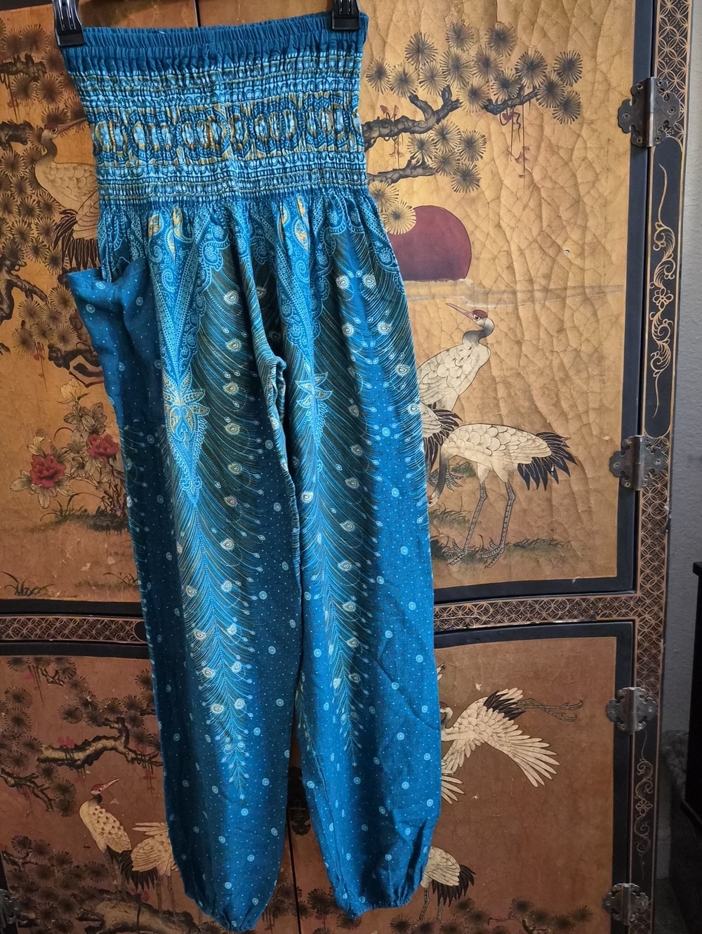 NEW!!! Blue Smocked Waist Boho Pants